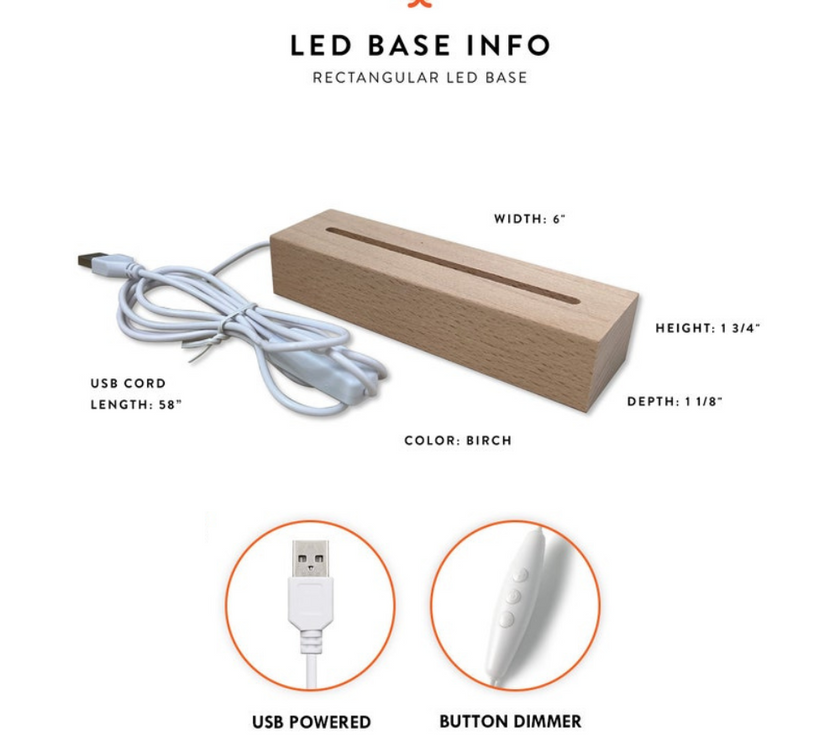 Rectangular LED base with USB cord