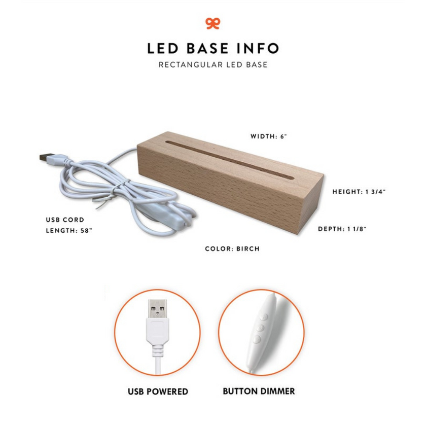 Rectangular LED base with USB cord
