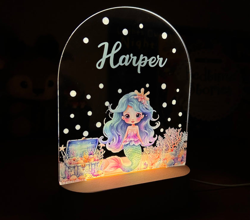 Mermaid decorative acrylic personalized night lamp for kids 