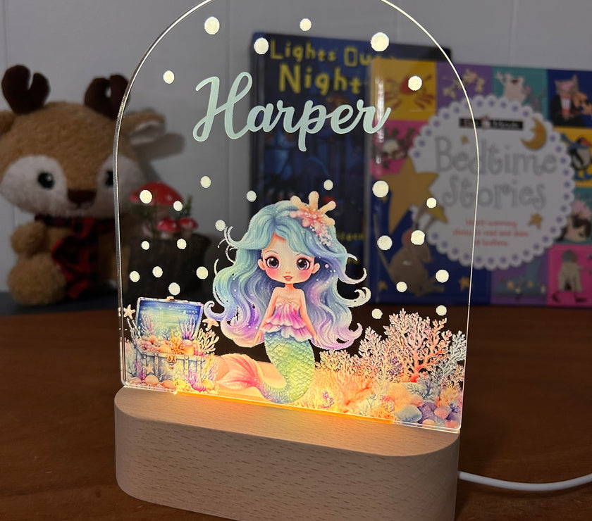 Mermaid decorative acrylic personalized night lamp for kids 