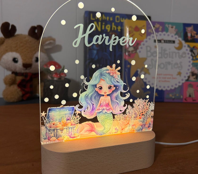 Mermaid decorative acrylic personalized night lamp for kids 