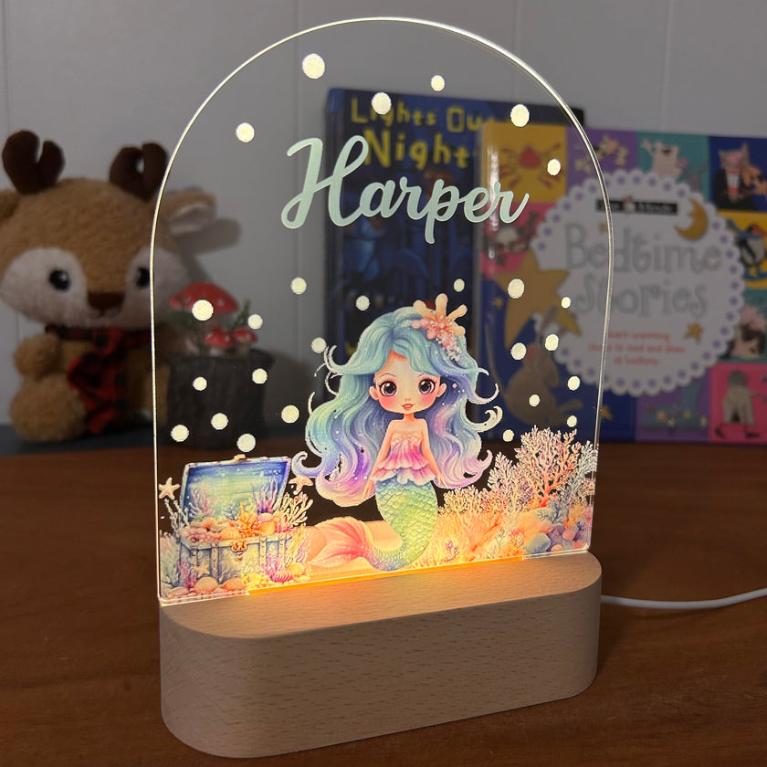 Mermaid decorative acrylic personalized night lamp for kids 