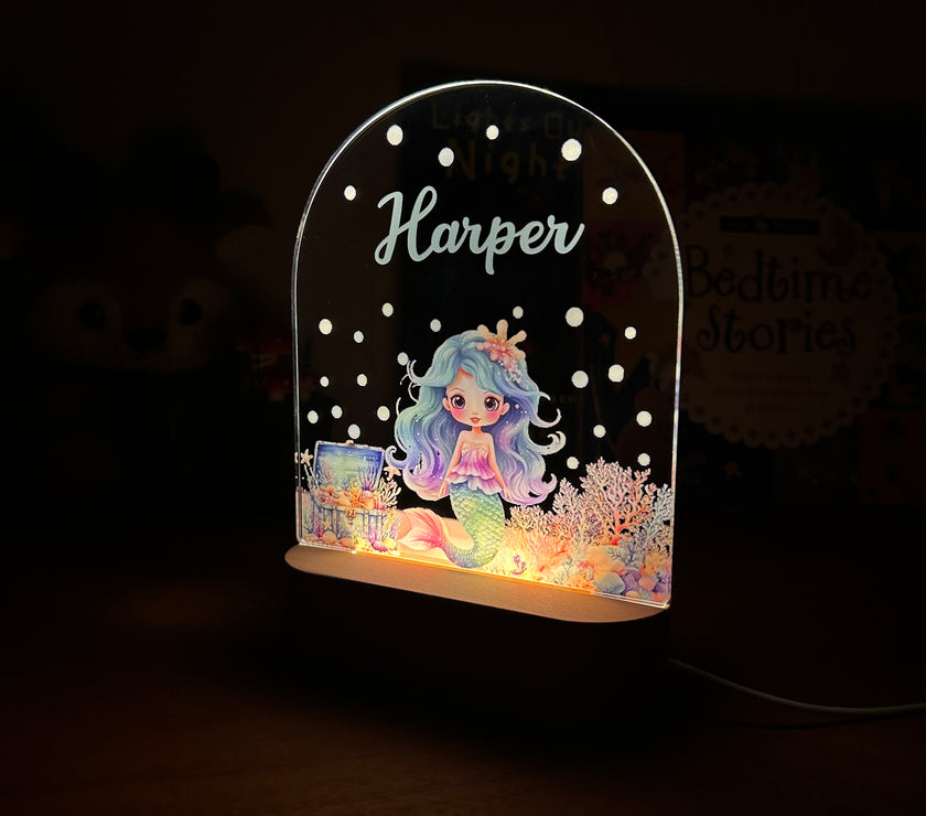 Mermaid decorative acrylic personalized night lamp for kids 