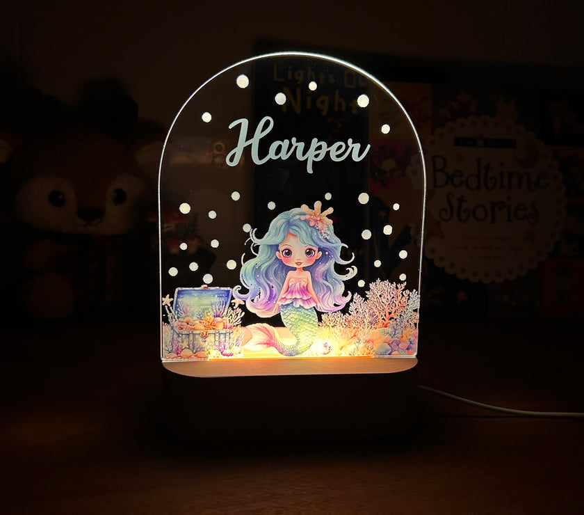 Mermaid decorative acrylic personalized night lamp for kids 