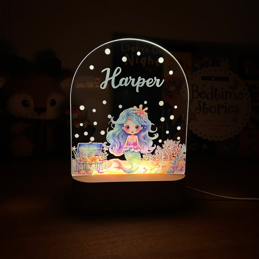Mermaid decorative acrylic personalized night lamp for kids 