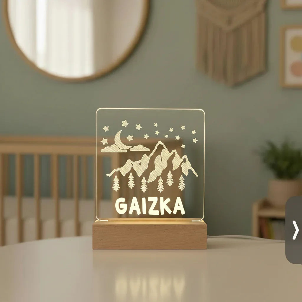 Personalized Mountain Night Light Custom Name Kids Bedside Lamp - Custom Table Lamps