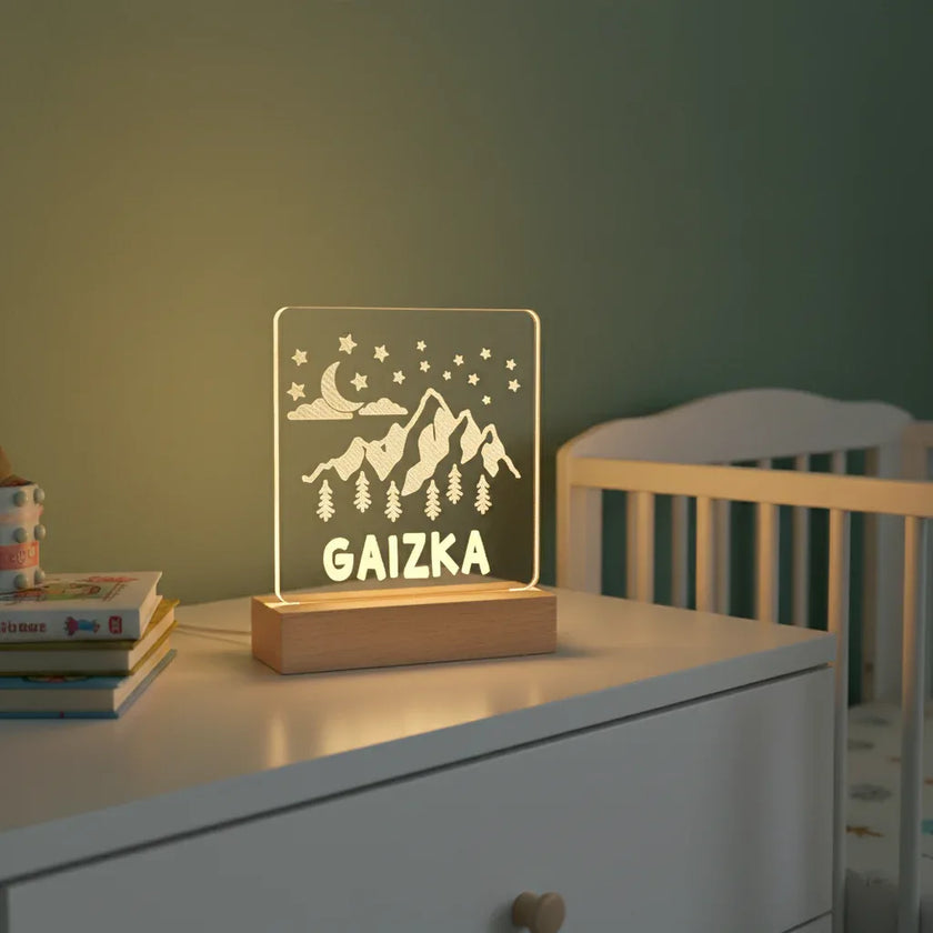 Personalized Mountain Night Light Custom Name Kids Bedside Lamp - Custom Table Lamps