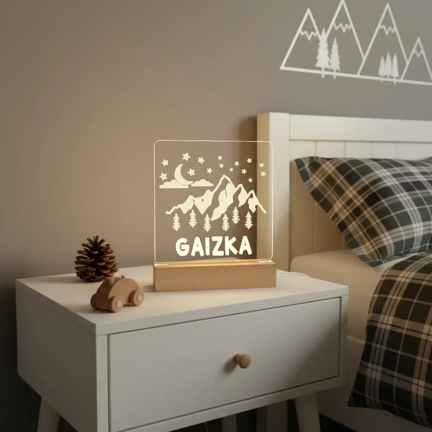 Personalized Mountain Night Light Custom Name Kids Bedside Lamp - Custom Table Lamps