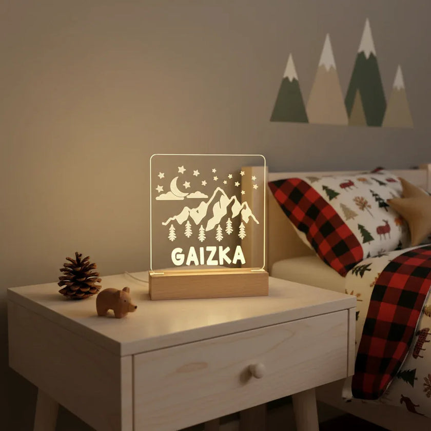 Personalized Mountain Night Light Custom Name Kids Bedside Lamp - Custom Table Lamps