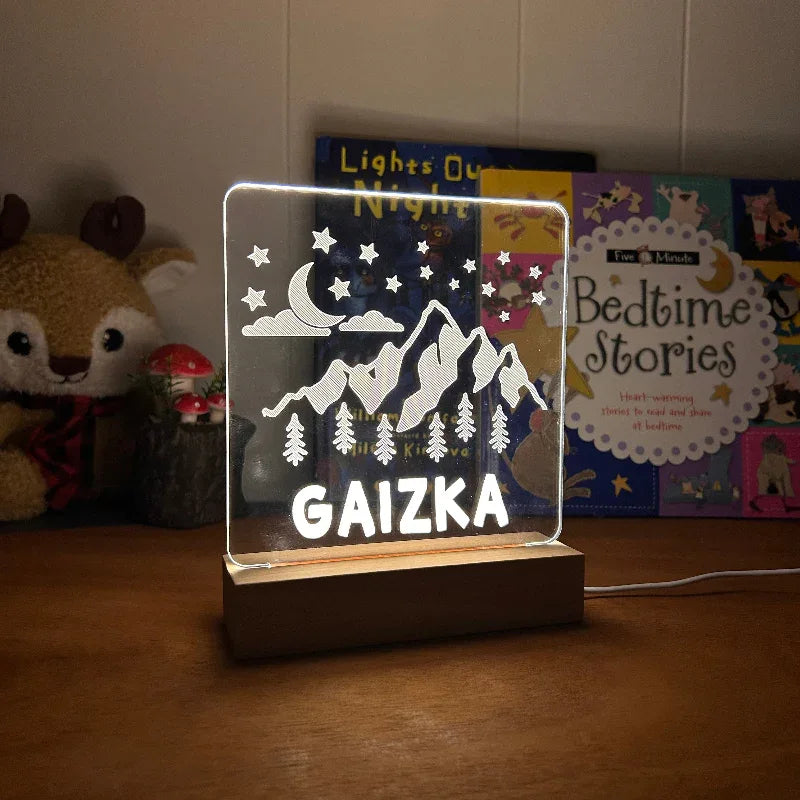 Personalized Mountain Night Light Custom Name Kids Bedside Lamp - Custom Table Lamps