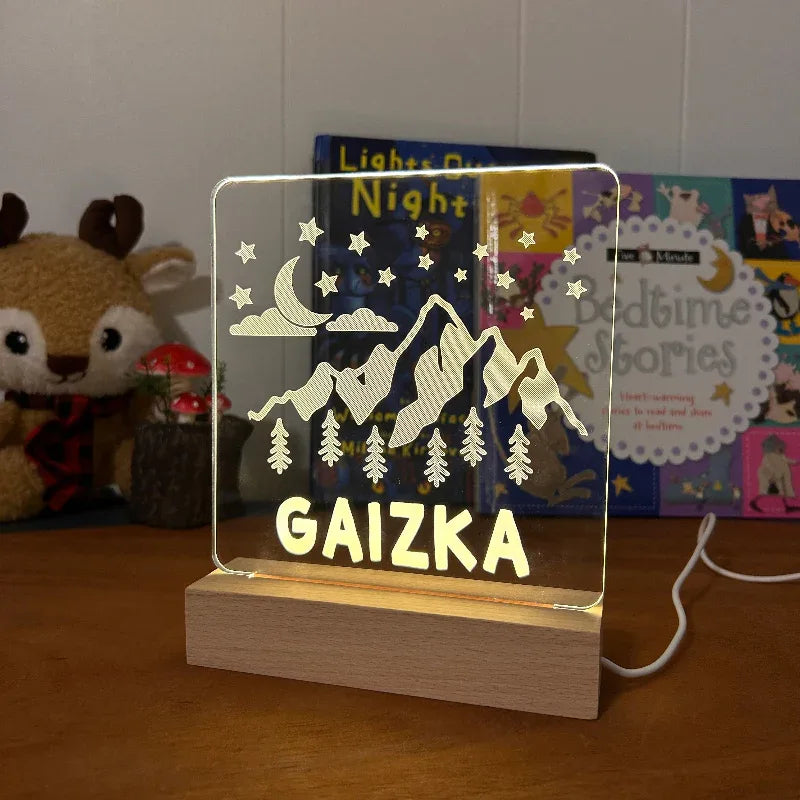 Personalized Mountain Night Light Custom Name Kids Bedside Lamp - Custom Table Lamps