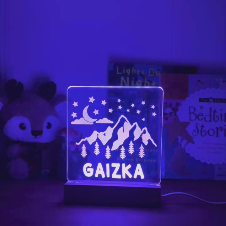 Personalized mountain night light with custom name for kids bedroom