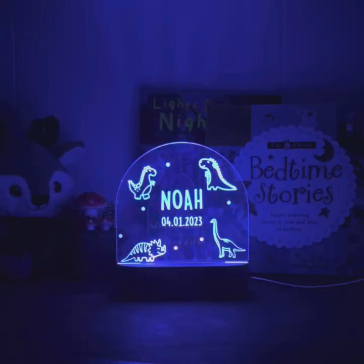 Personalized dinosaur night light with custom name for kids bedtime