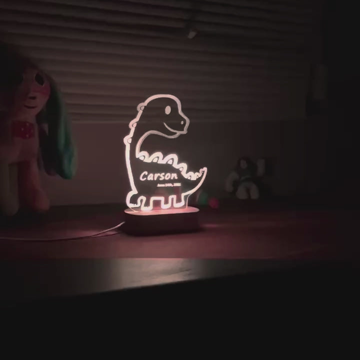 Personalized dinosaur night light with custom name for kids bedroom