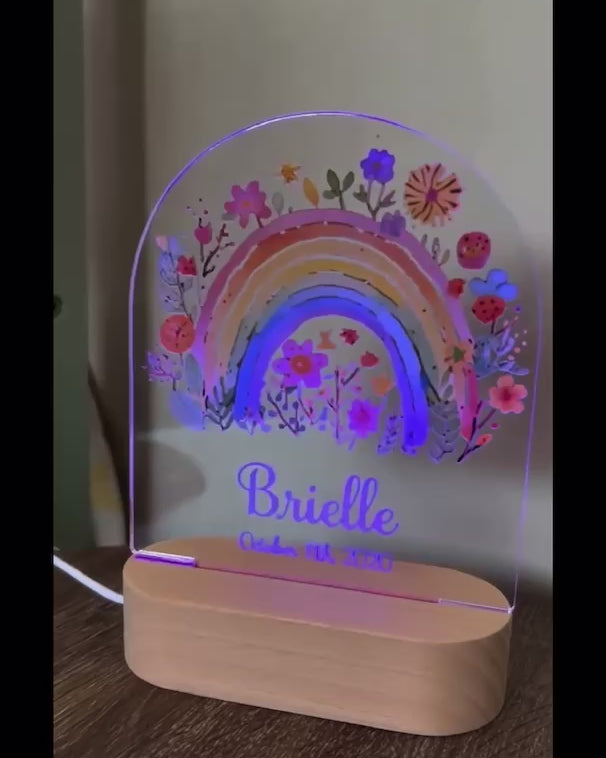 flower and rainbow personalized night light with name and date