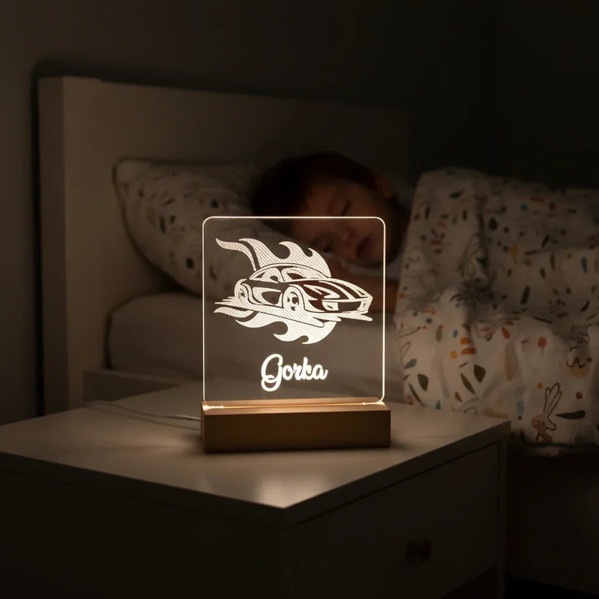 Race Car Personalized Night Light Custom Name Lamp for Kids Bedroom - Custom Table Lamps