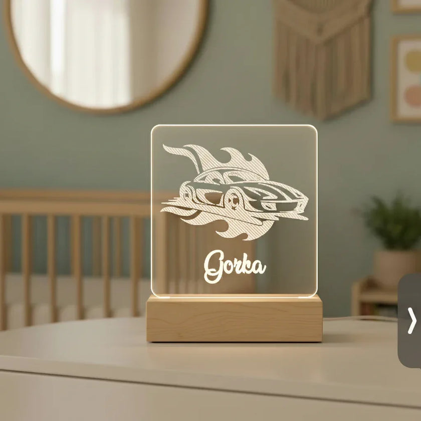 Race Car Personalized Night Light Custom Name Lamp for Kids Bedroom - Custom Table Lamps