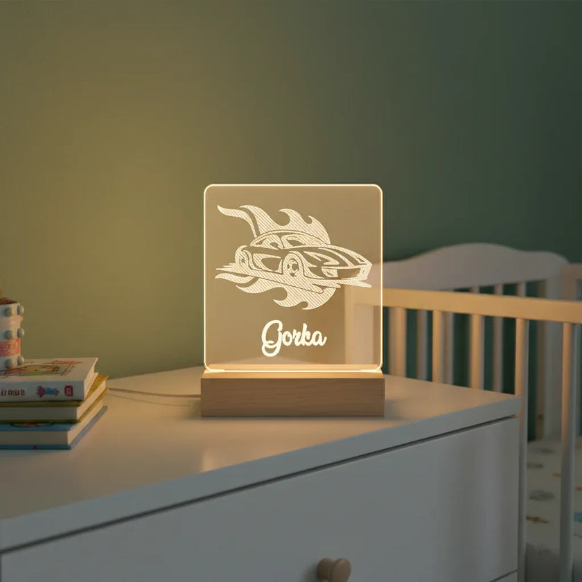 Race Car Personalized Night Light Custom Name Lamp for Kids Bedroom - Custom Table Lamps