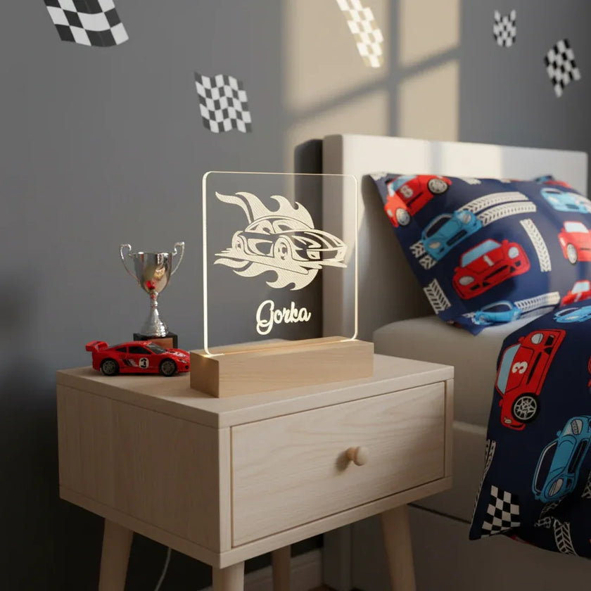 Race Car Personalized Night Light Custom Name Lamp for Kids Bedroom - Custom Table Lamps