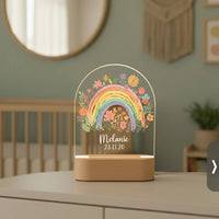 Personalized Rainbow and Flowers Night Light Custom Name Kids Lamp - Custom Table Lamps