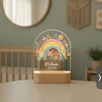 Personalized Rainbow and Flowers Night Light Custom Name Kids Lamp - Custom Table Lamps