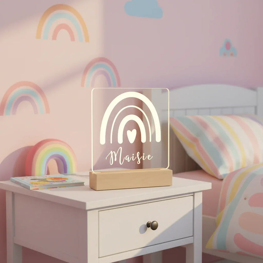 Personalized Rainbow Night Light Custom Name Kids Bedside Lamp - Custom Table Lamps