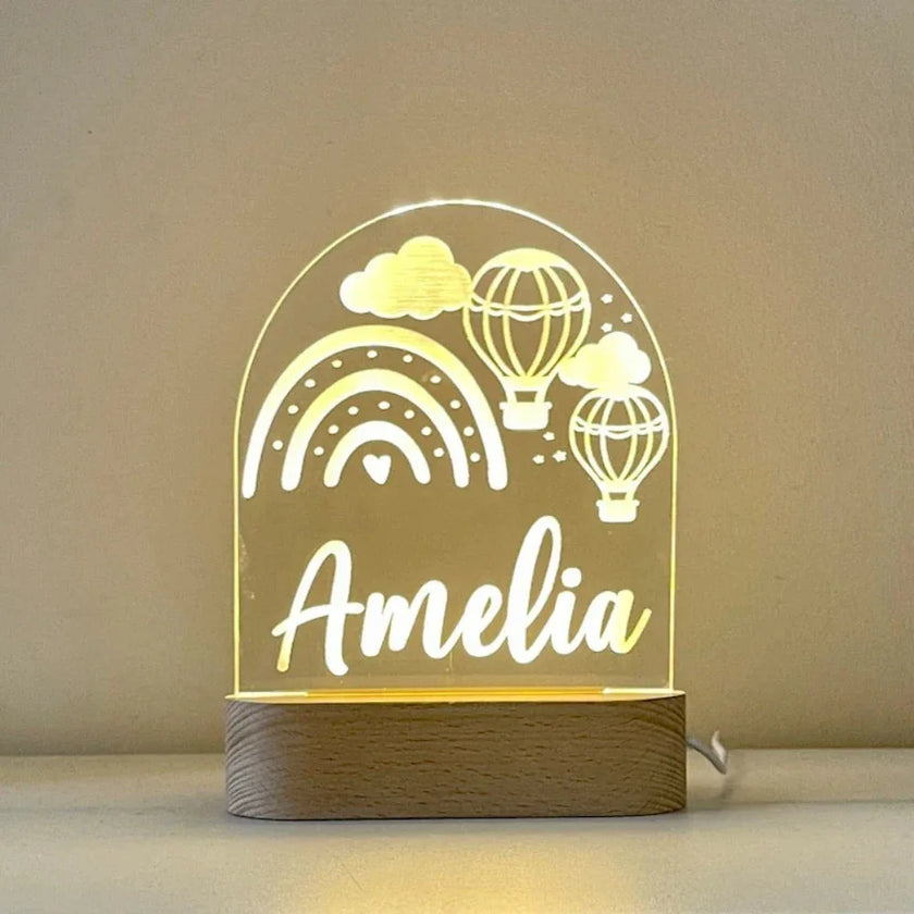 Air balloons, Cloud & Rainbow - Personalized Night Light - Custom Table Lamps