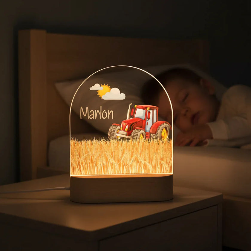 Red Tractor Personalized Night Light Custom Name Light for Kids Bedroom - Custom Table Lamps