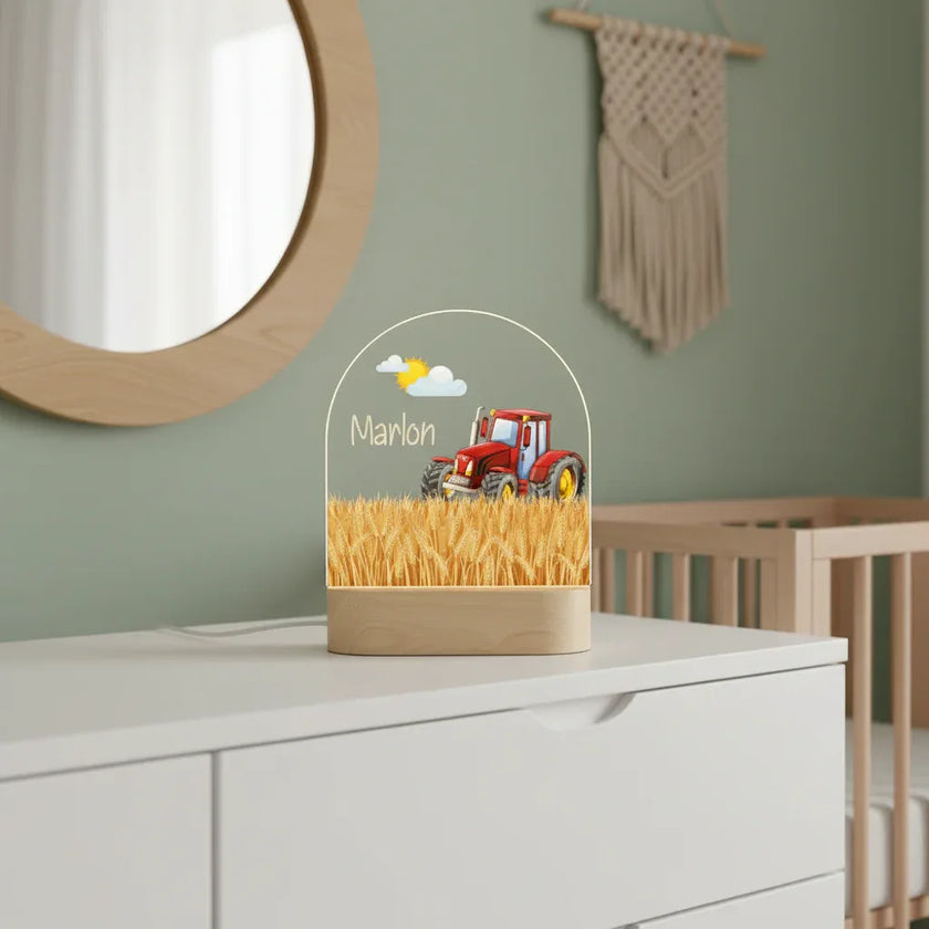 Red Tractor Personalized Night Light Custom Name Light for Kids Bedroom - Custom Table Lamps