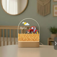 Red Tractor Personalized Night Light Custom Name Light for Kids Bedroom - Custom Table Lamps