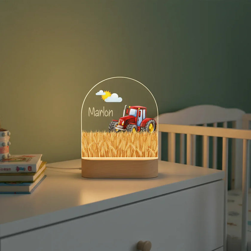 Red Tractor Personalized Night Light Custom Name Light for Kids Bedroom - Custom Table Lamps