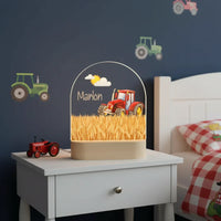 Red Tractor Personalized Night Light Custom Name Light for Kids Bedroom - Custom Table Lamps