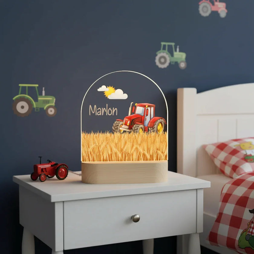 Red Tractor Personalized Night Light Custom Name Light for Kids Bedroom - Custom Table Lamps