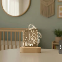 Rocket & Stars Personalized Night Light with Custom Name Light for Kids Bedroom - Custom Table Lamps