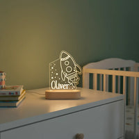 Rocket & Stars Personalized Night Light with Custom Name Light for Kids Bedroom - Custom Table Lamps