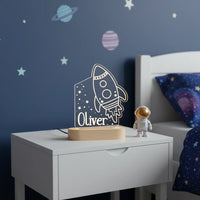 Rocket & Stars Personalized Night Light with Custom Name Light for Kids Bedroom - Custom Table Lamps