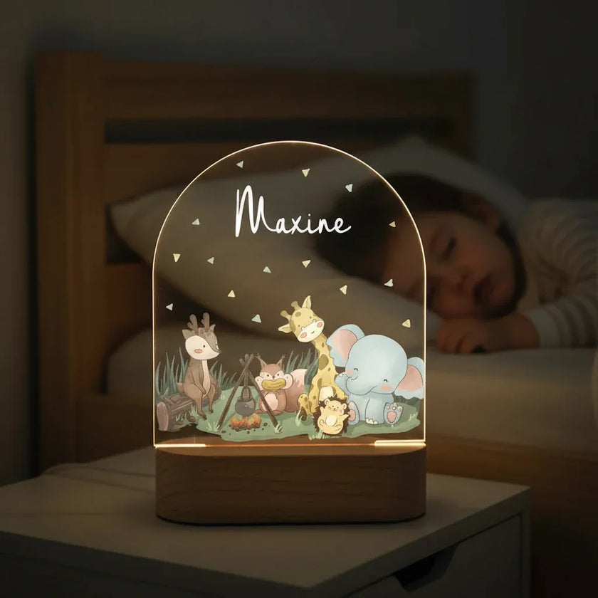 Personalized Woodland Animal Night Light for Kids Custom Name Bedtime Lamp - Custom Table Lamps