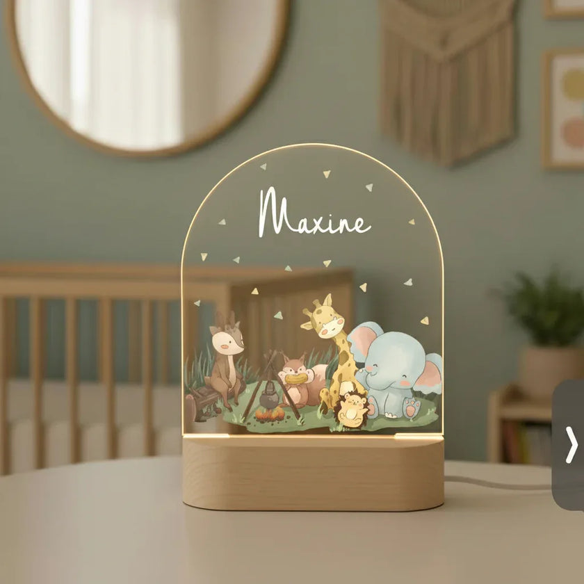 Personalized Woodland Animal Night Light for Kids Custom Name Bedtime Lamp - Custom Table Lamps