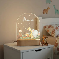 Personalized Woodland Animal Night Light for Kids Custom Name Bedtime Lamp - Custom Table Lamps