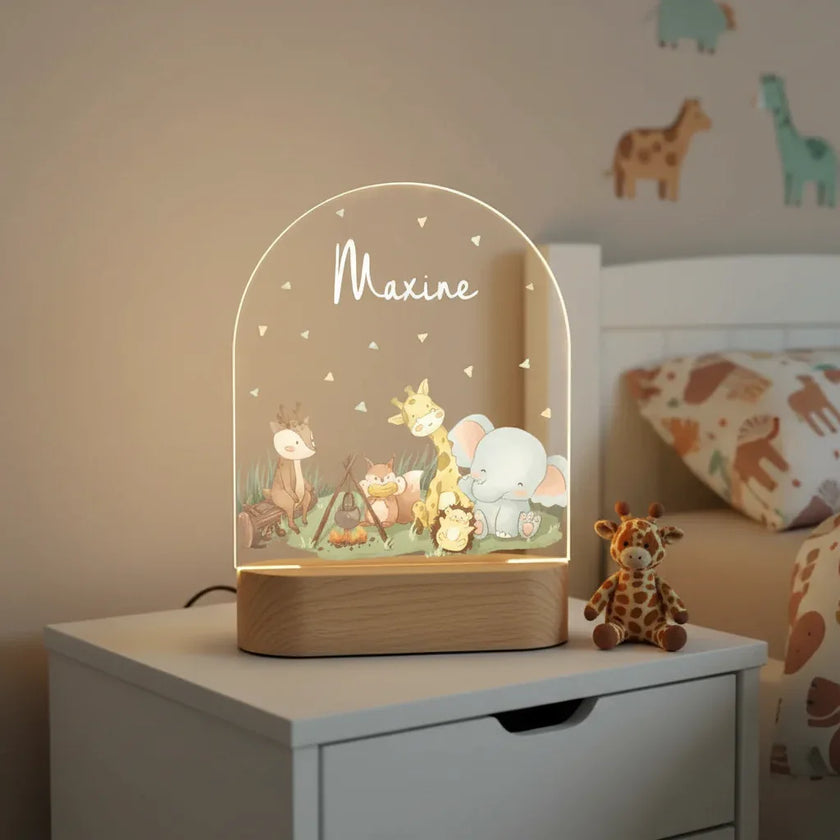 Personalized Woodland Animal Night Light for Kids Custom Name Bedtime Lamp - Custom Table Lamps