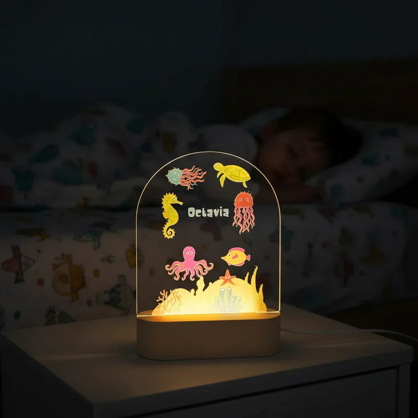 Personalized Sea Creature Night Light for Kids Custom Name Bedside Lamp - Custom Table Lamps
