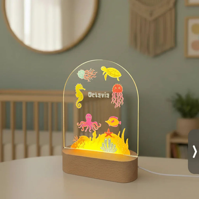 Personalized Sea Creature Night Light for Kids Custom Name Bedside Lamp - Custom Table Lamps