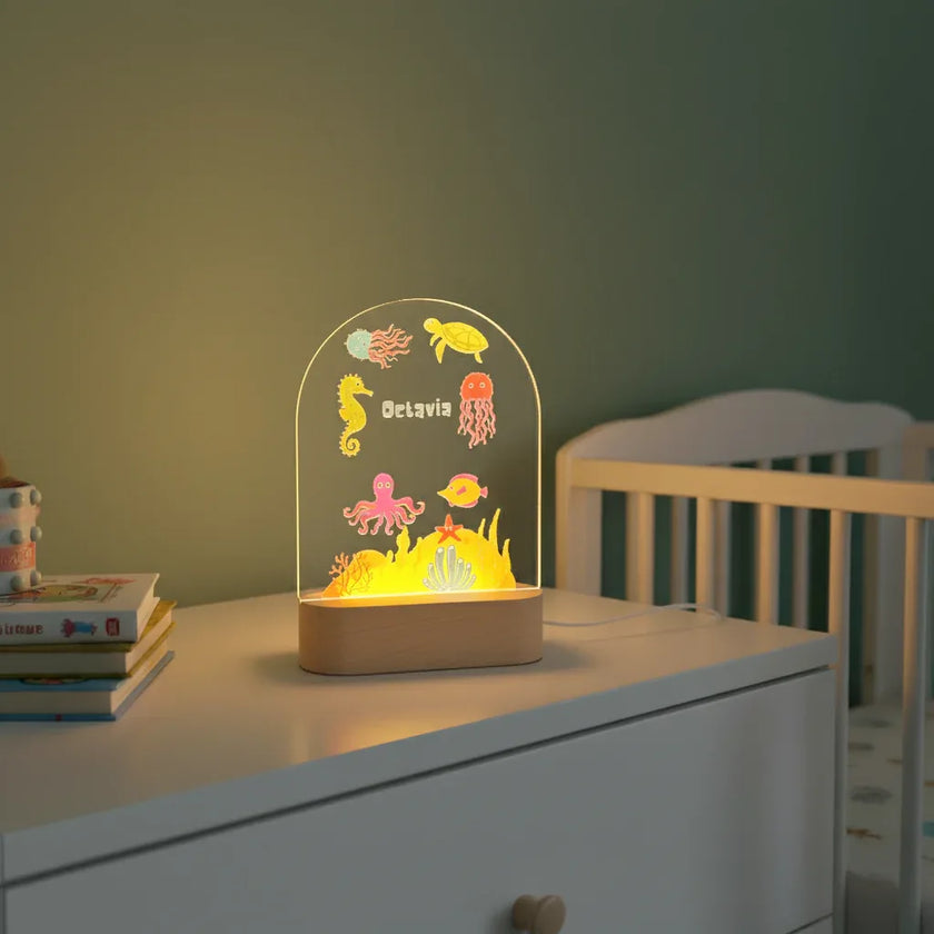 Personalized Sea Creature Night Light for Kids Custom Name Bedside Lamp - Custom Table Lamps