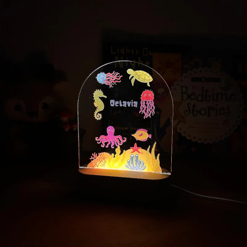 Personalized Sea Creature Night Light for Kids Custom Name Bedside Lamp - Custom Table Lamps
