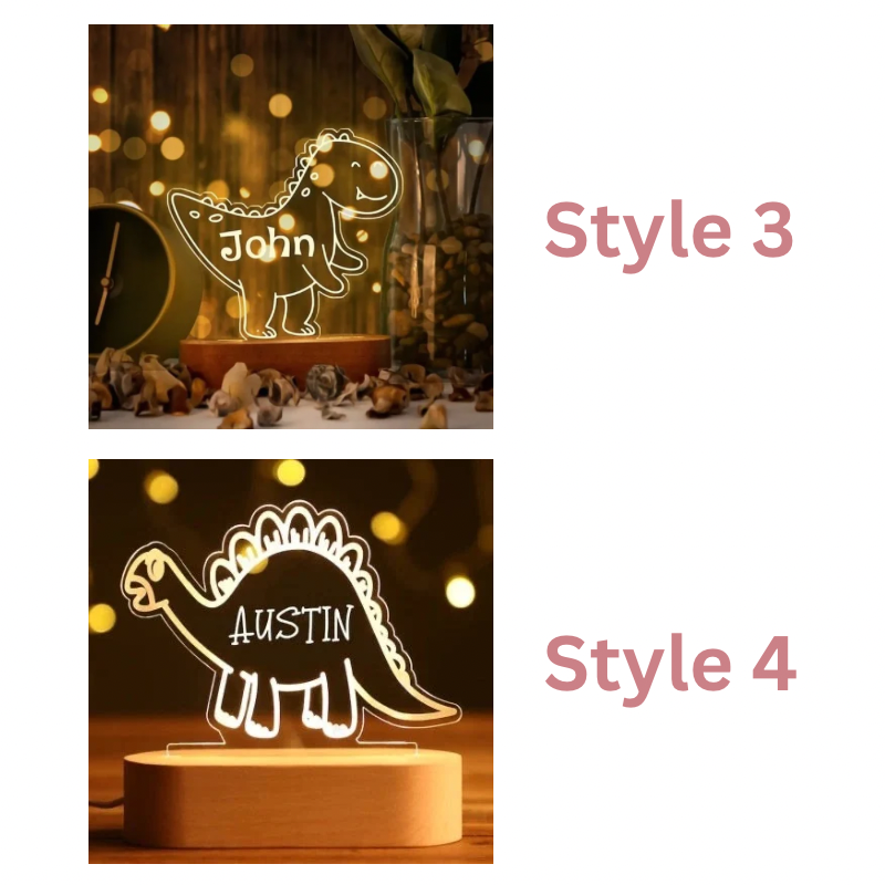 Dinosaur personalized night light second grid options.