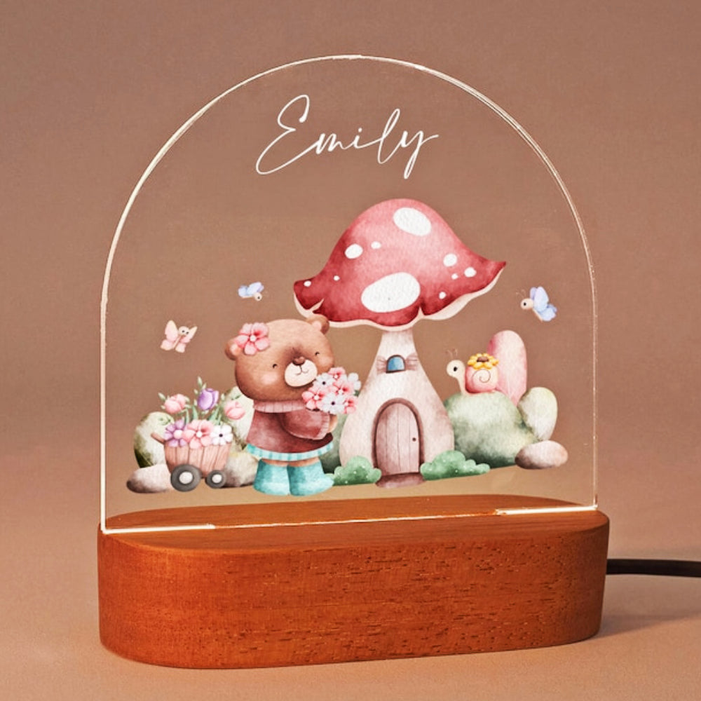 teddy and mushroom house custom name light pg