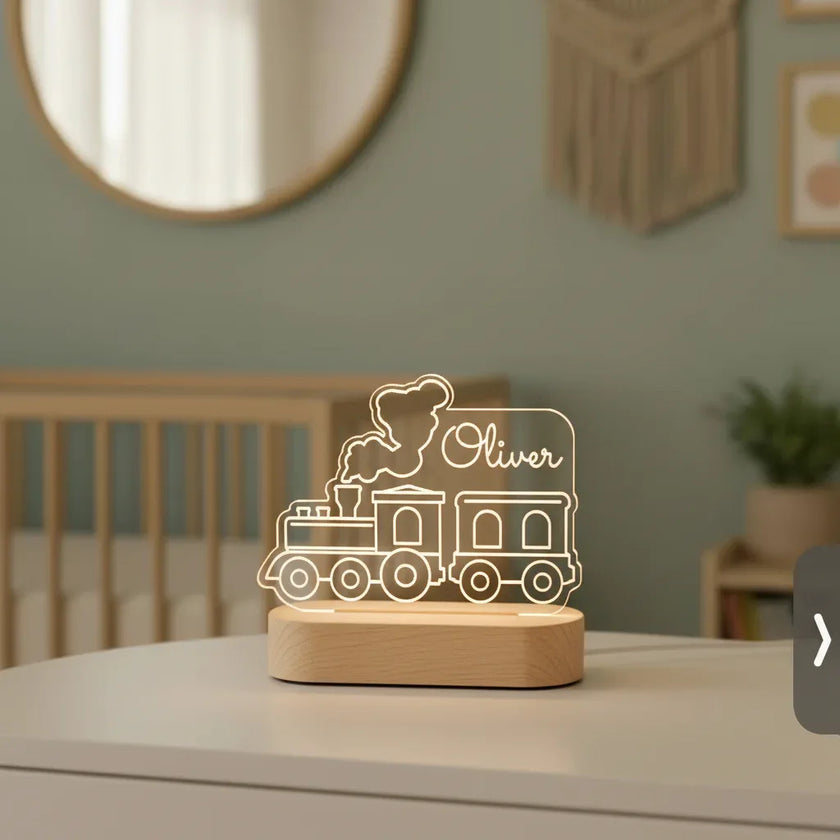 Personalized Train Night Light Custom Name Lamp for Kids Bedroom - Custom Table Lamps