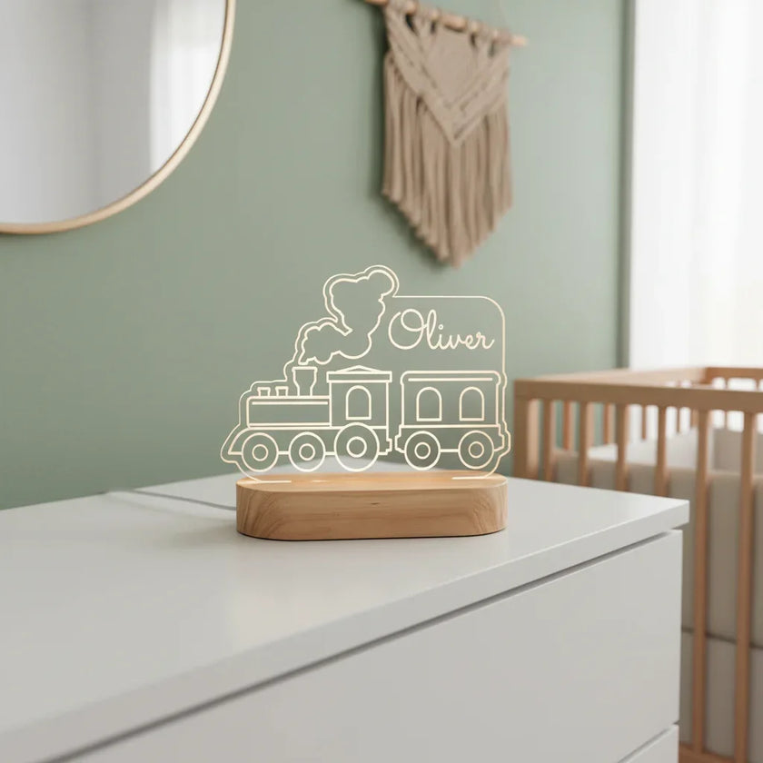 Personalized Train Night Light Custom Name Lamp for Kids Bedroom - Custom Table Lamps