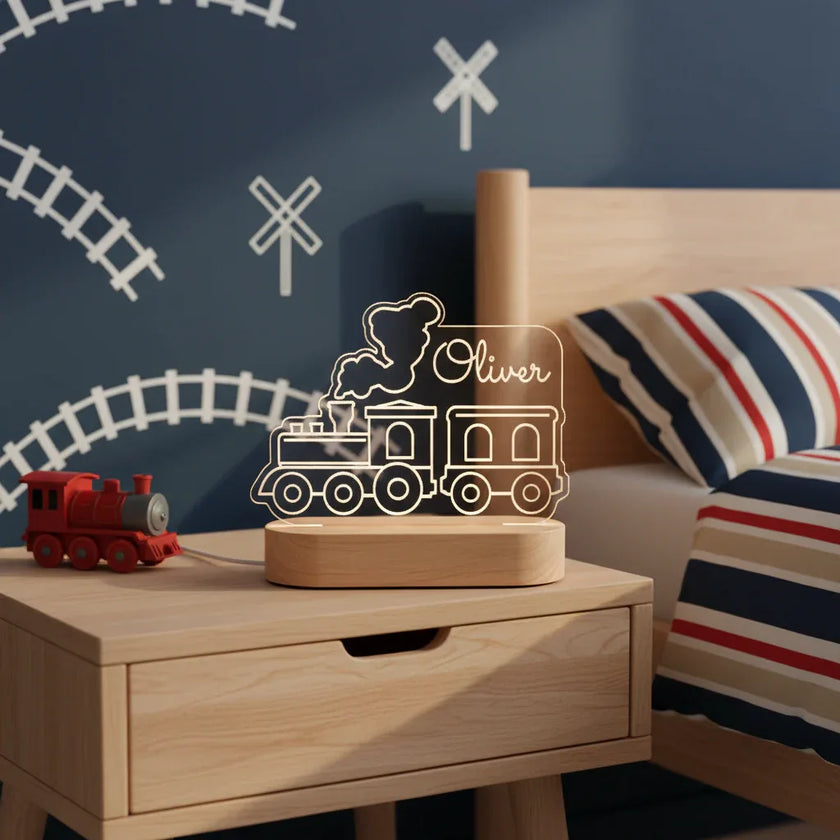 Personalized Train Night Light Custom Name Lamp for Kids Bedroom - Custom Table Lamps