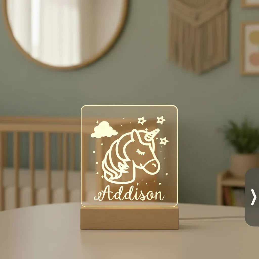 Personalized Unicorn Night Light Custom Name Kids Bedside Lamp - Custom Table Lamps